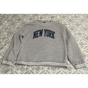 Angel Cult Mens Gray New York Graphic Crewneck Sweatshirt L Collegiate Striped